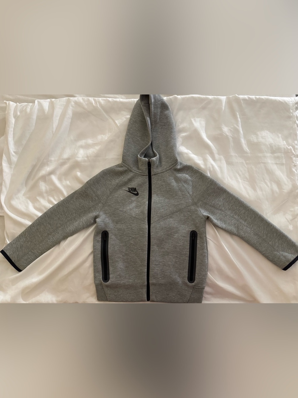 Nike Kids Grey Hooded Zip Jacket with Black Trim